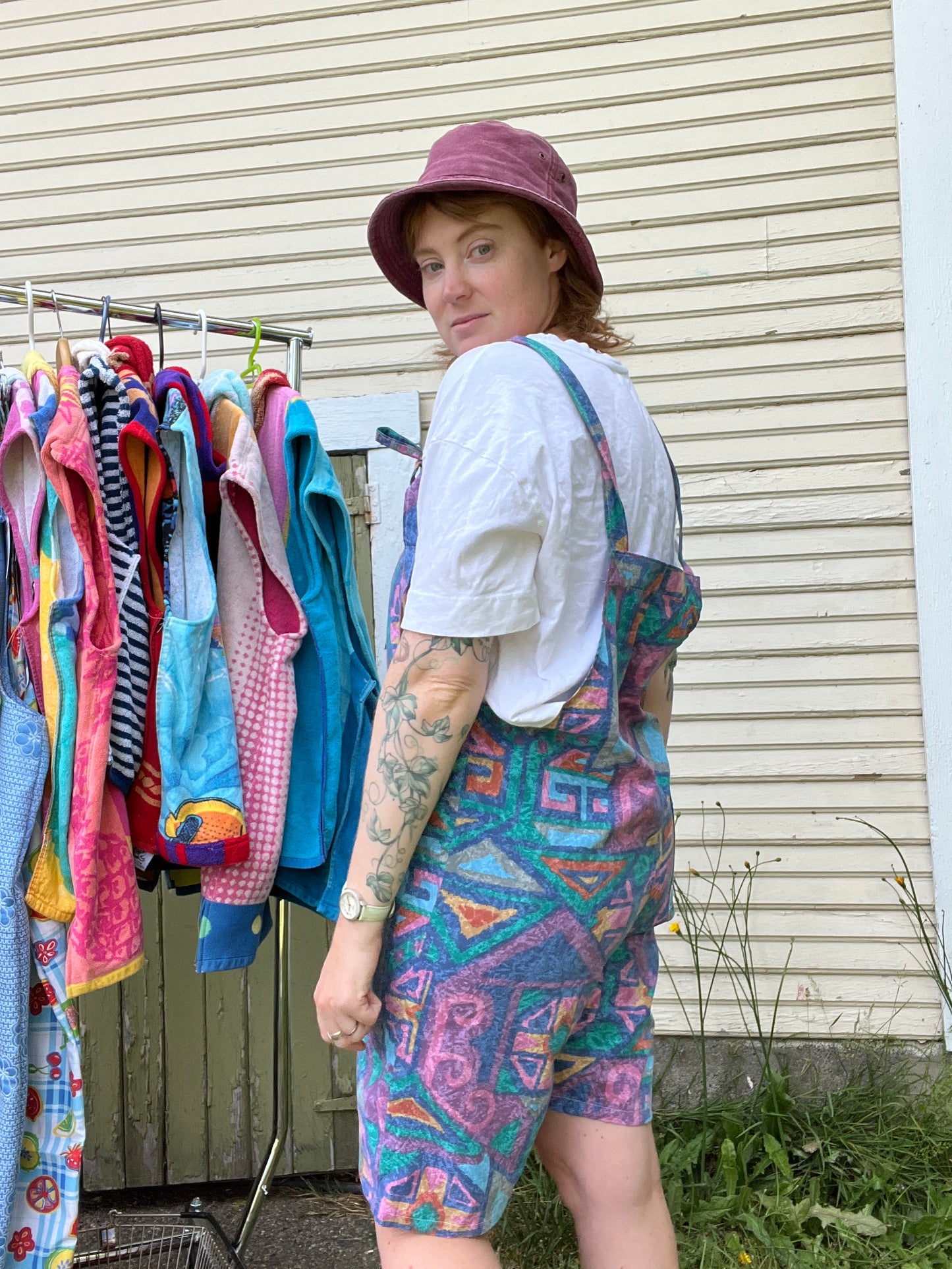 “Geo groove” Dungaree Shorts - Large