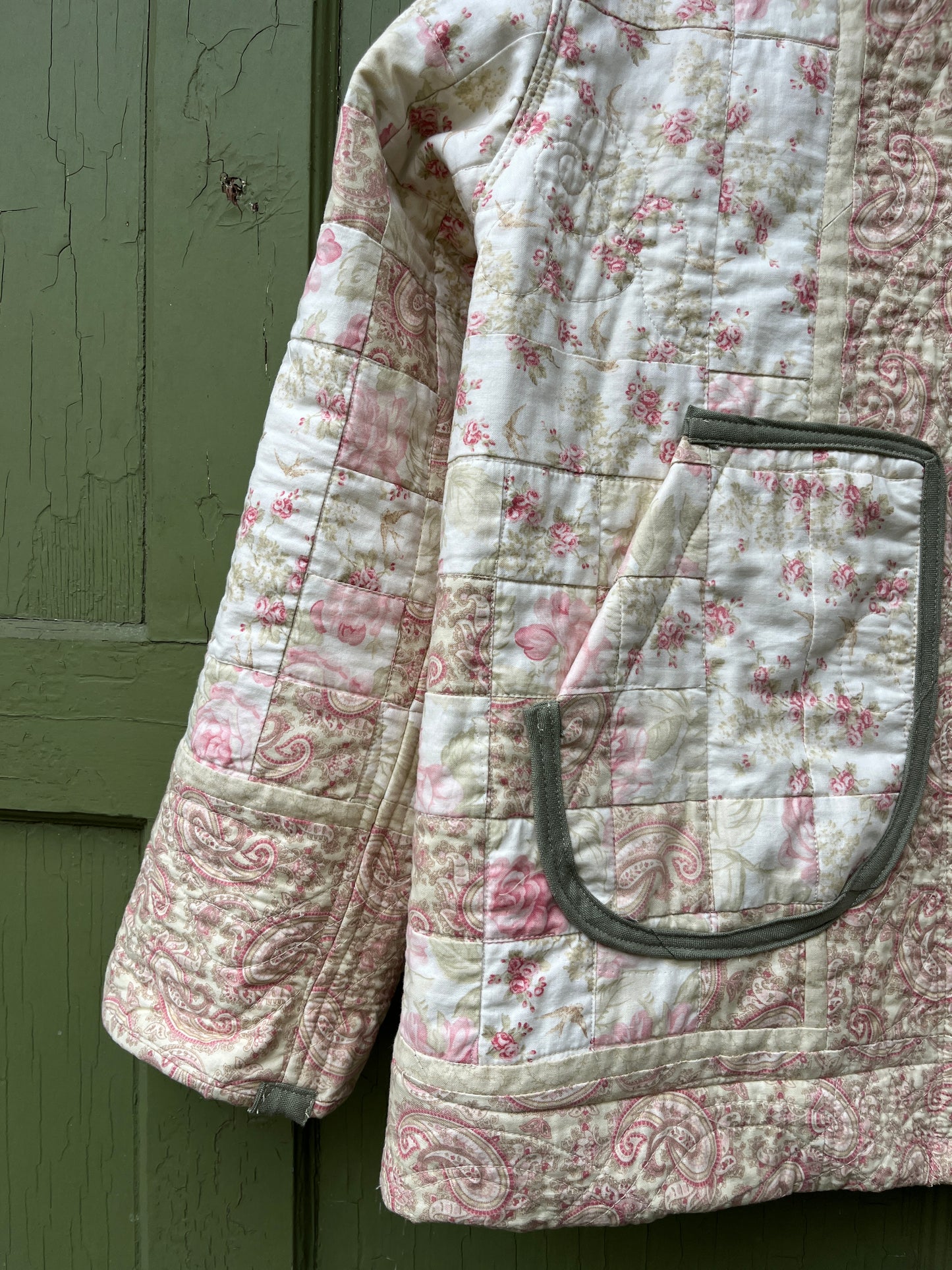 "Thyme" Upcycled Quilt Chore Coat - L