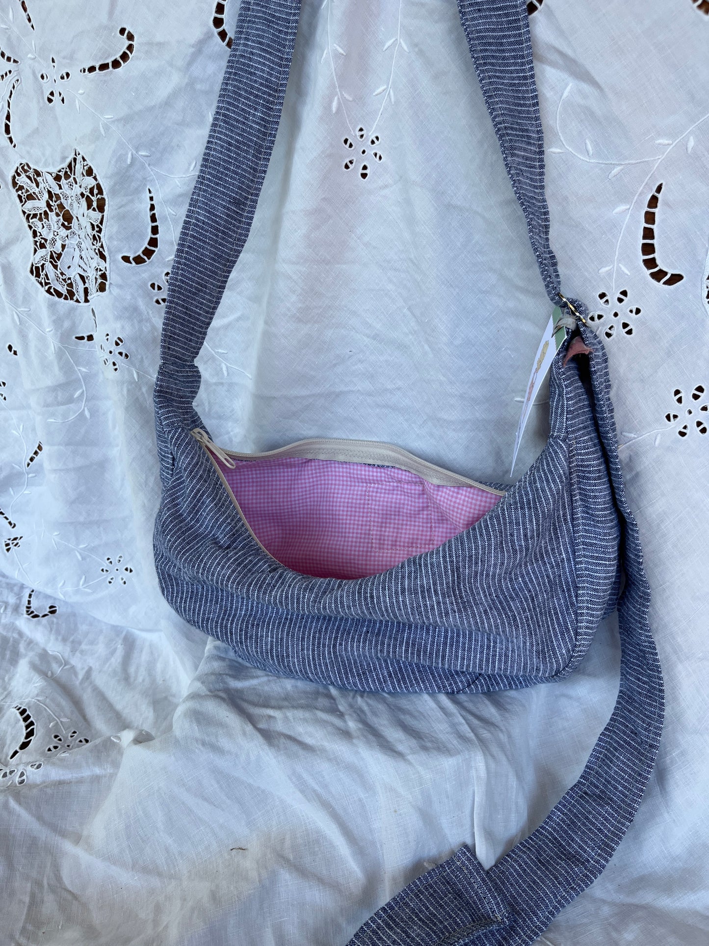 "Crushed Path" Upcycled Sidekick Crescent Bag