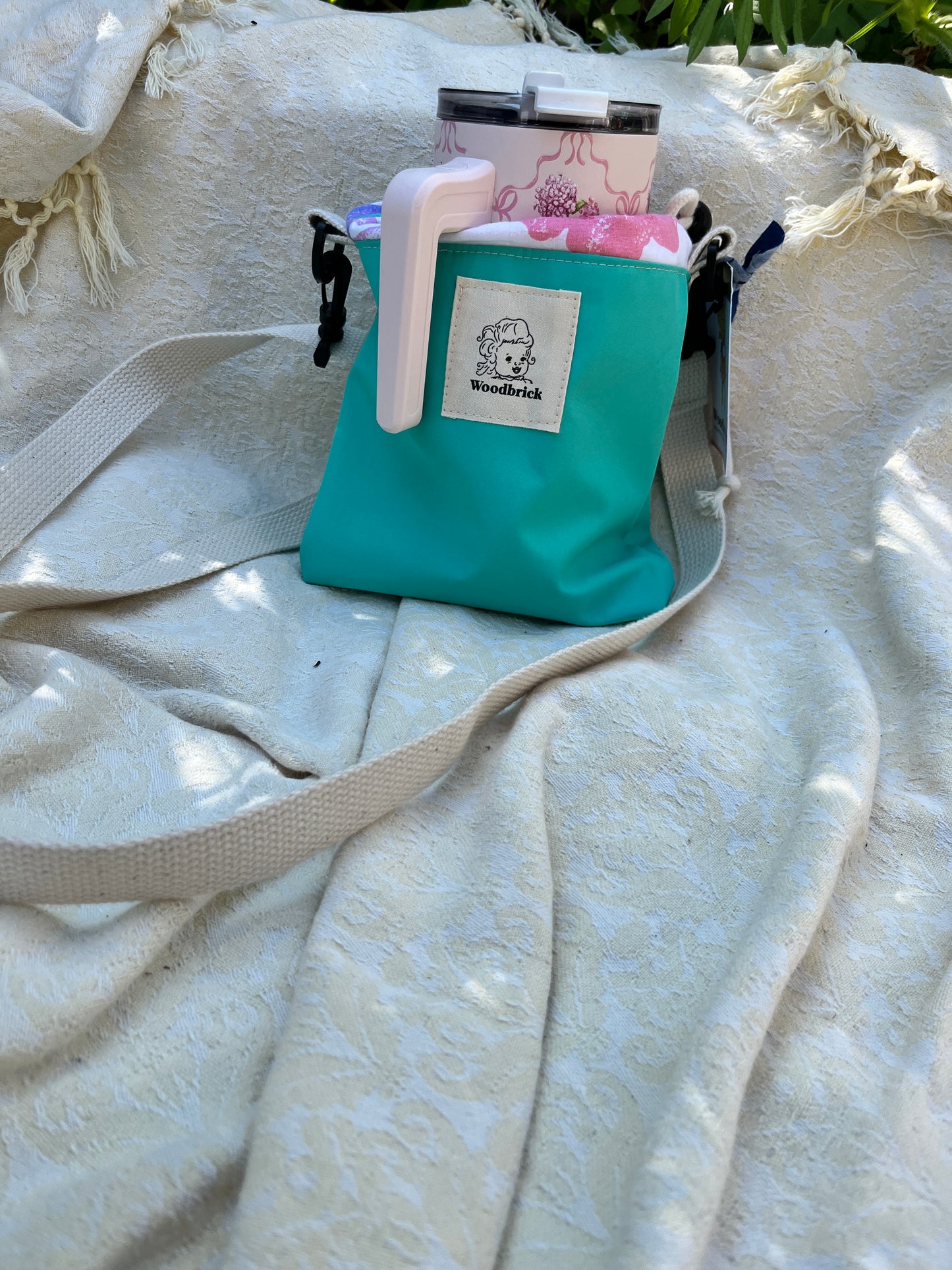 "Teal Dreams" Water Resistant Upcycled Crossbody Water Bottle Sling