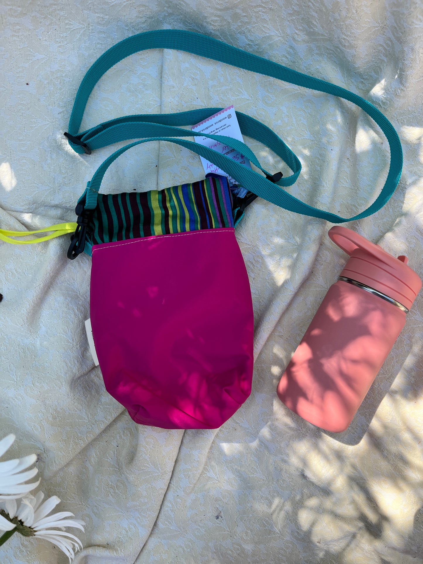"Retro Rainbow" Water Resistant Upcycled Crossbody Water Bottle Sling