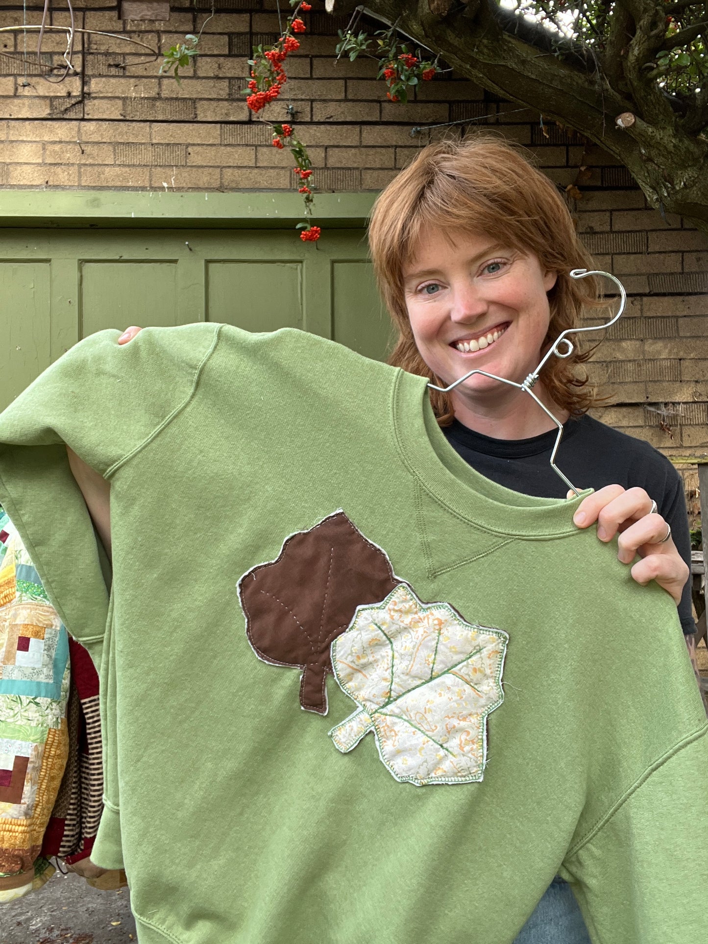"Green Sleaves" Appliqued Sweater