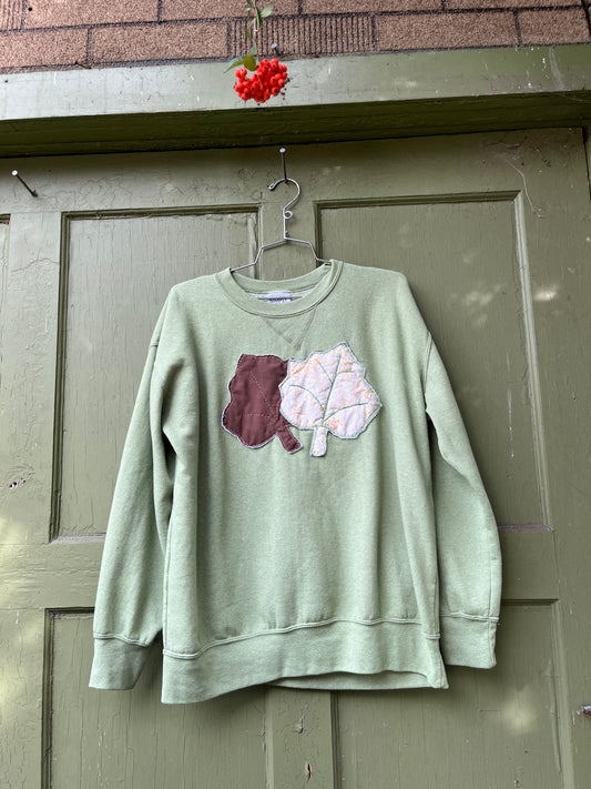 "Green Sleaves" Appliqued Sweater