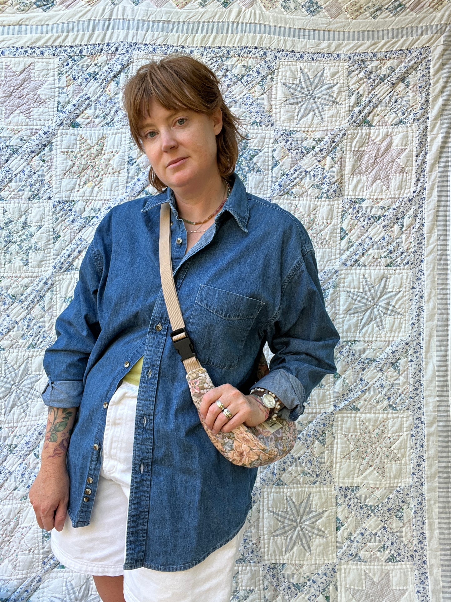 "Cottage Couch" Upcycled Upholstery Sidekick Crescent Bag
