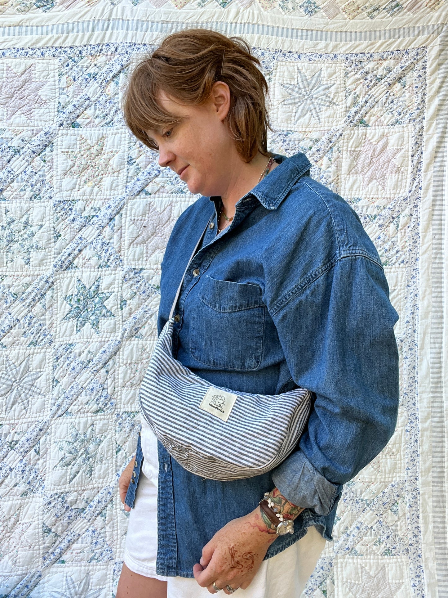 "Seabreeze" Upcycled Sidekick Crescent Bag