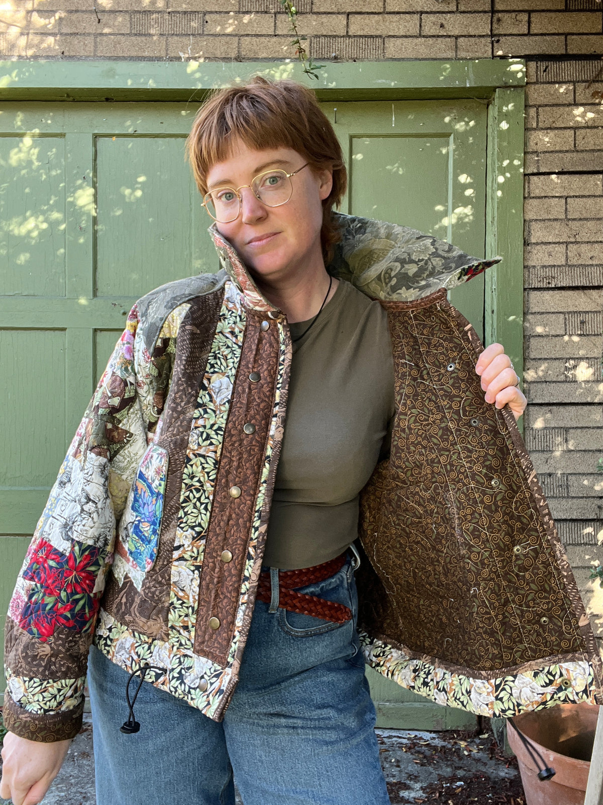 "Spring Down Under" Raglan Sleeve Upcycled Quilt Coat - XL