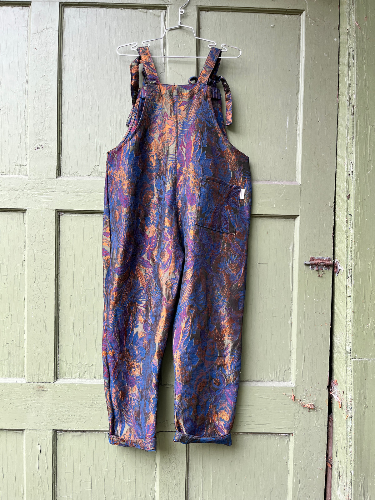 "Wet Leaves" Metallic floral Dungarees - L