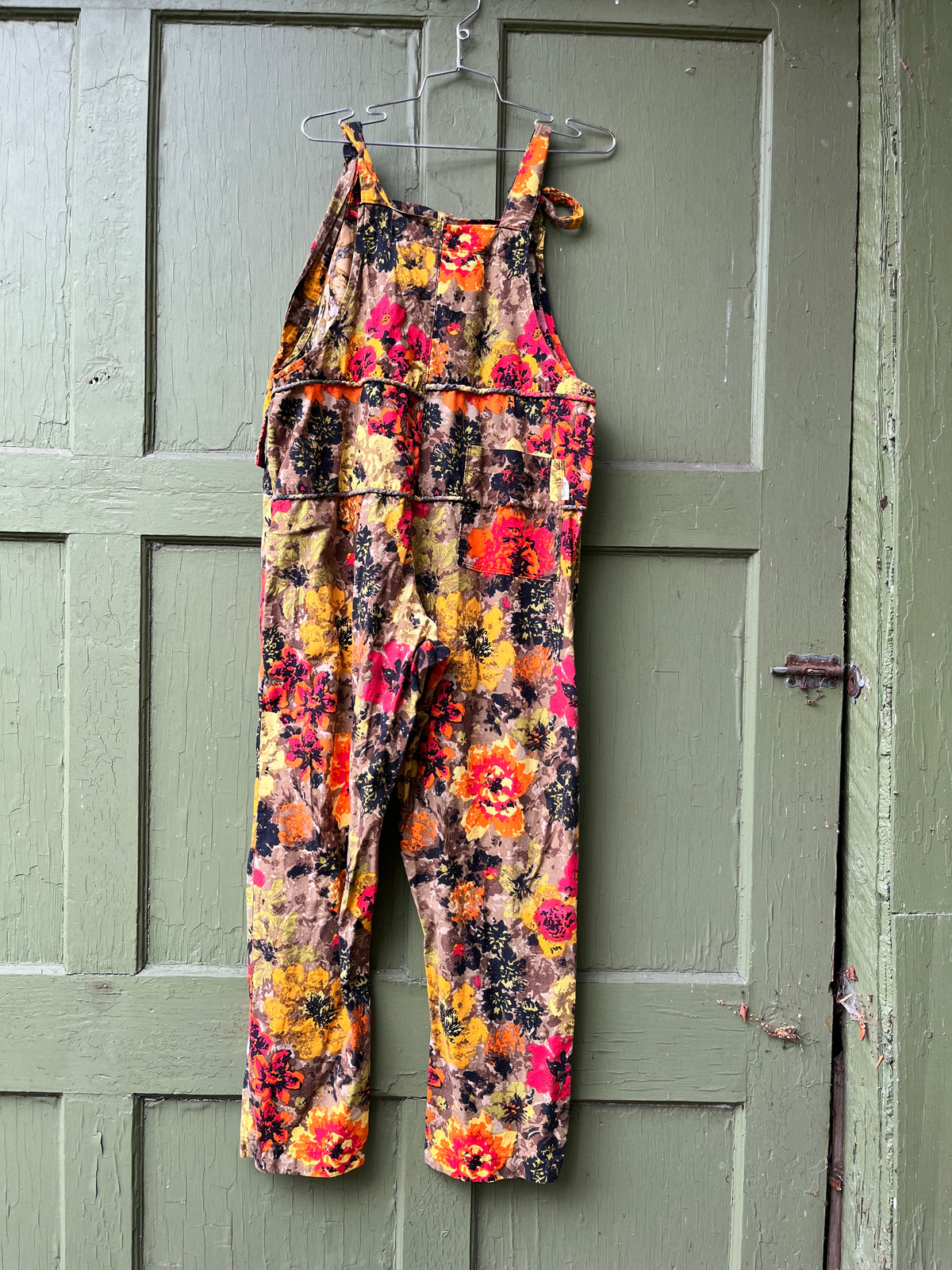 "Leaf Pile" Metallic floral Dungarees - XL
