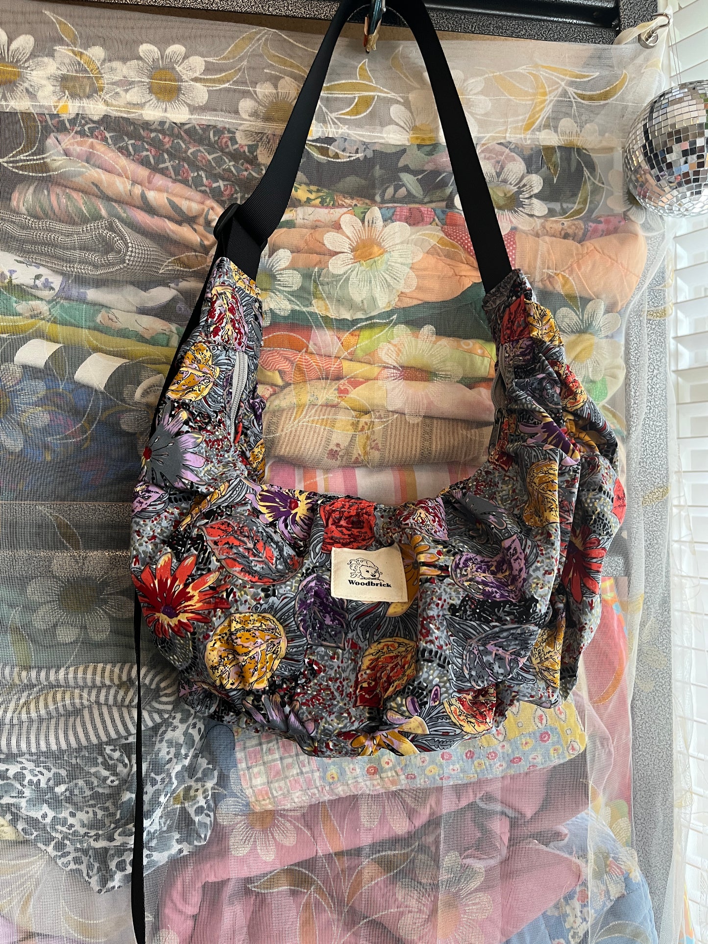 "Garden Under Snow" Ruched Crescent Bag