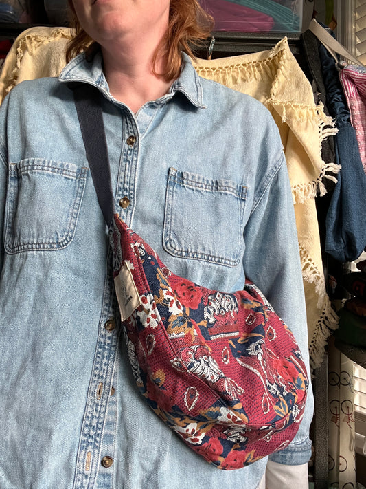 “Paisley denim” Classic Crescent Bag