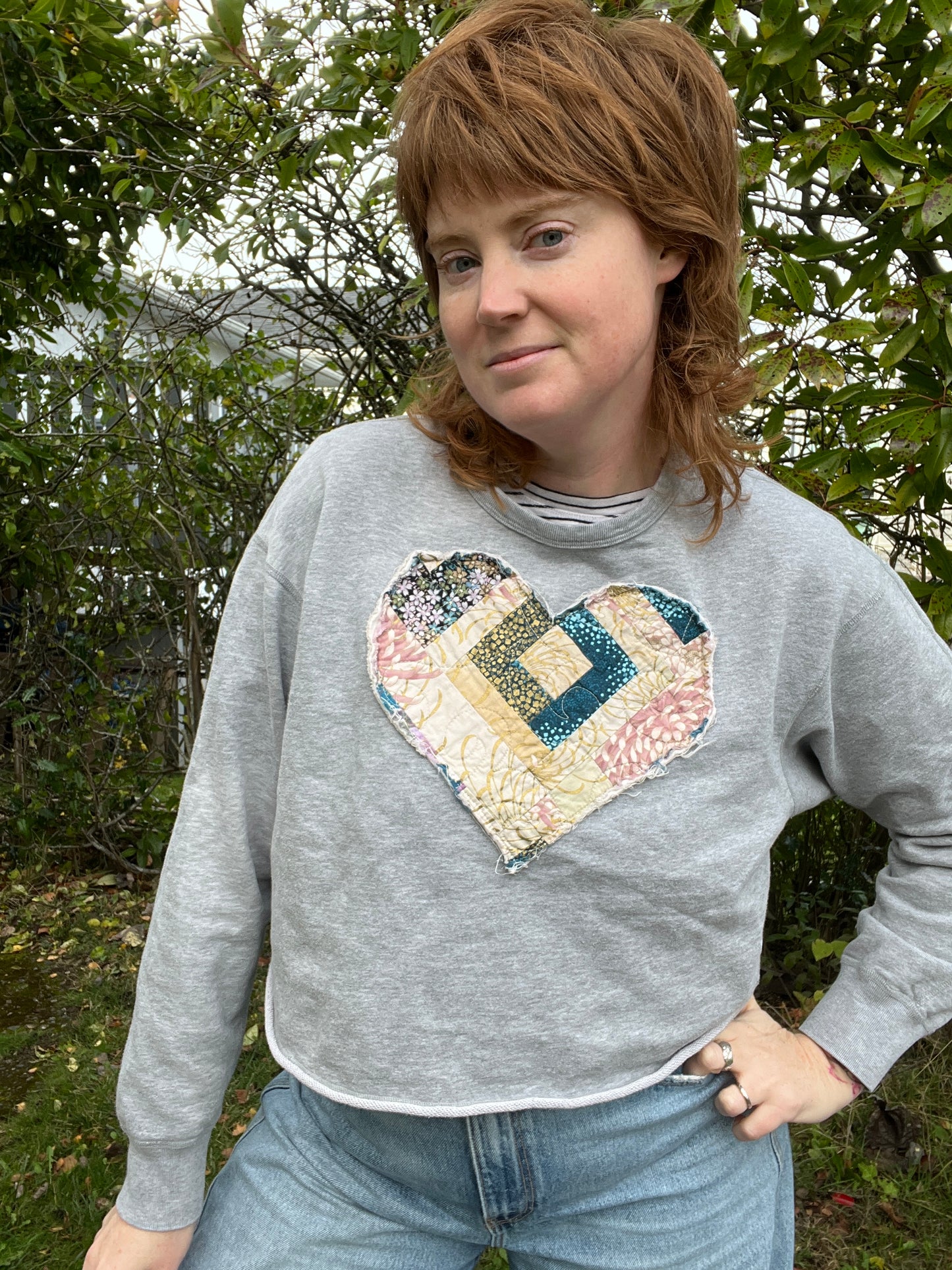 “Cropped heart” Upcycled Sweater - M