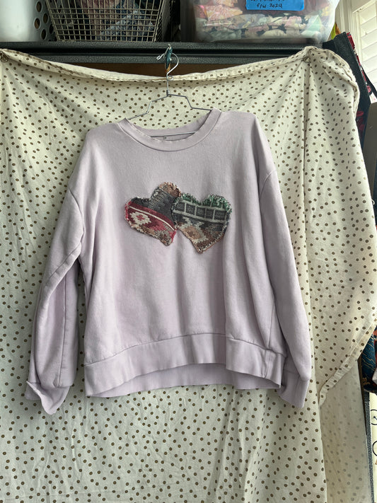 “Loon Lake Hearts” Upcycled Sweater - L