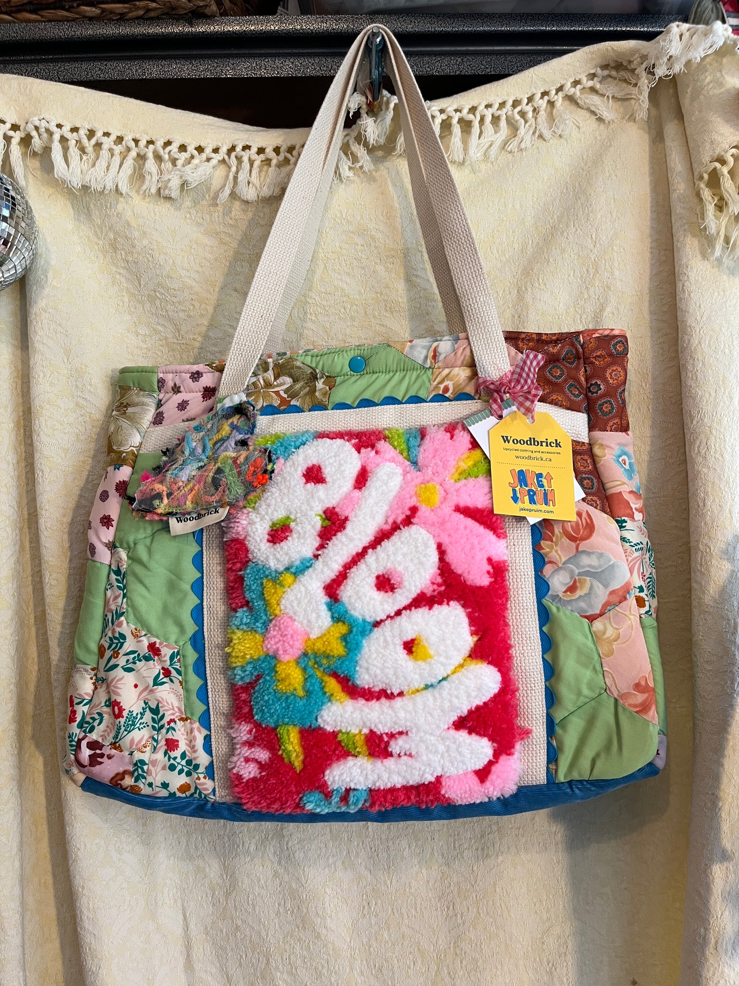 "Bloom Blue" tufted tote collab with Jake Pruim