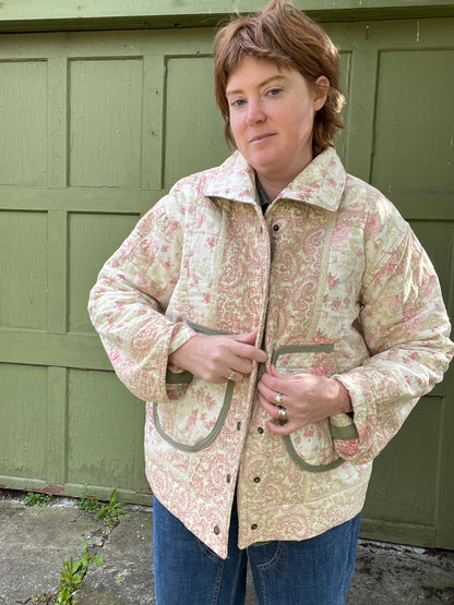 "Thyme" Upcycled Quilt Chore Coat - L