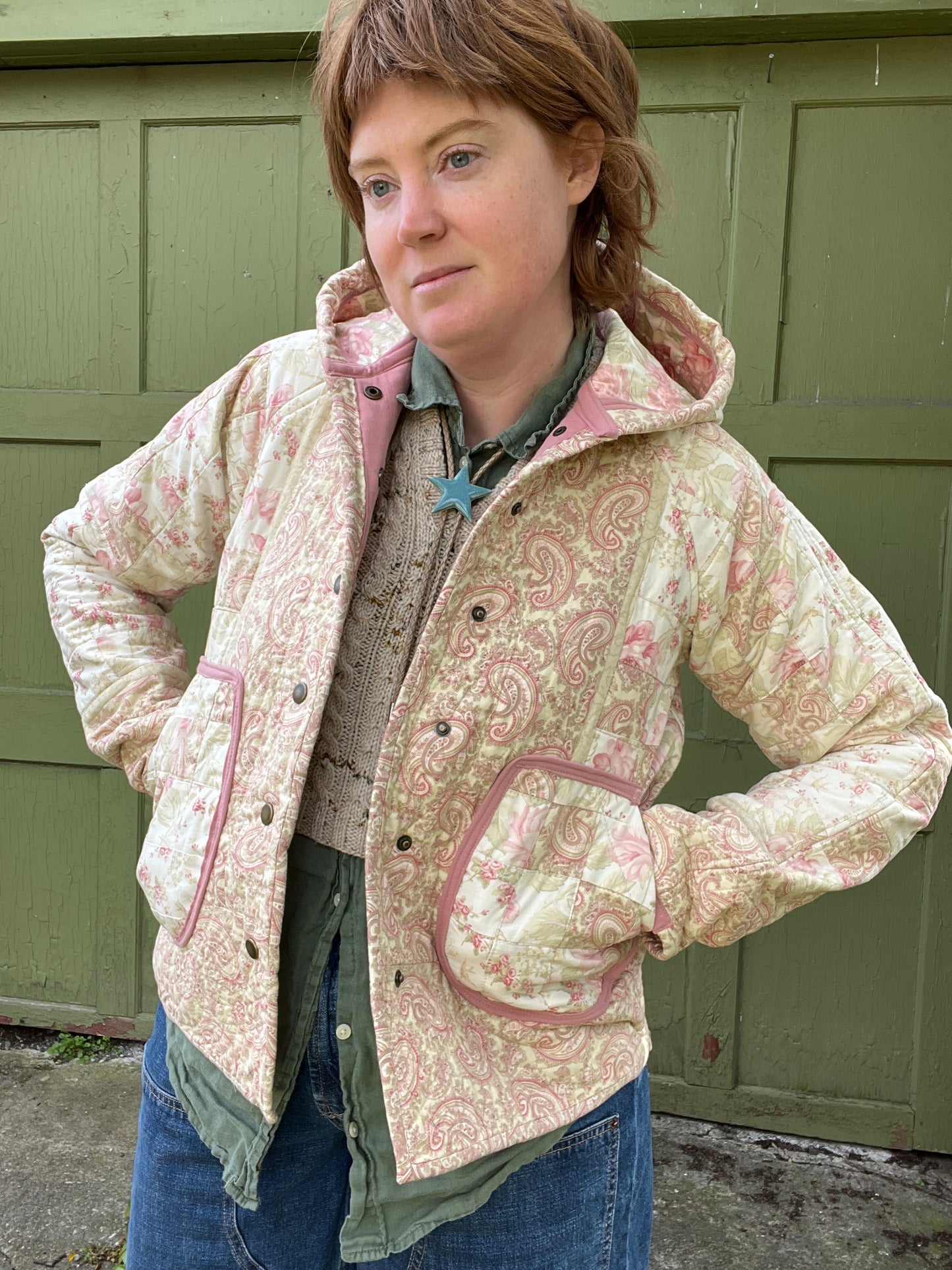 "Late Blossom" Upcycled Quilt Coat - S