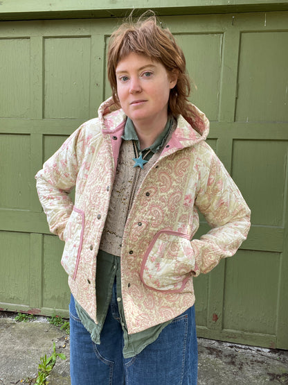 "Late Blossom" Upcycled Quilt Coat - S