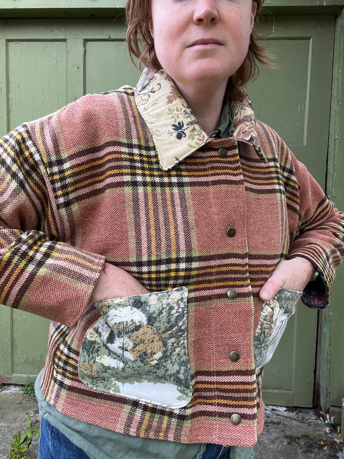 "Cottage Garden" Upcycled Wool Chore Coat - M