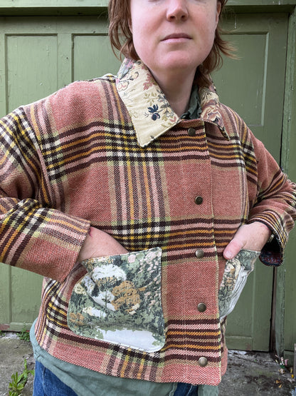 "Cottage Garden" Upcycled Wool Chore Coat - M