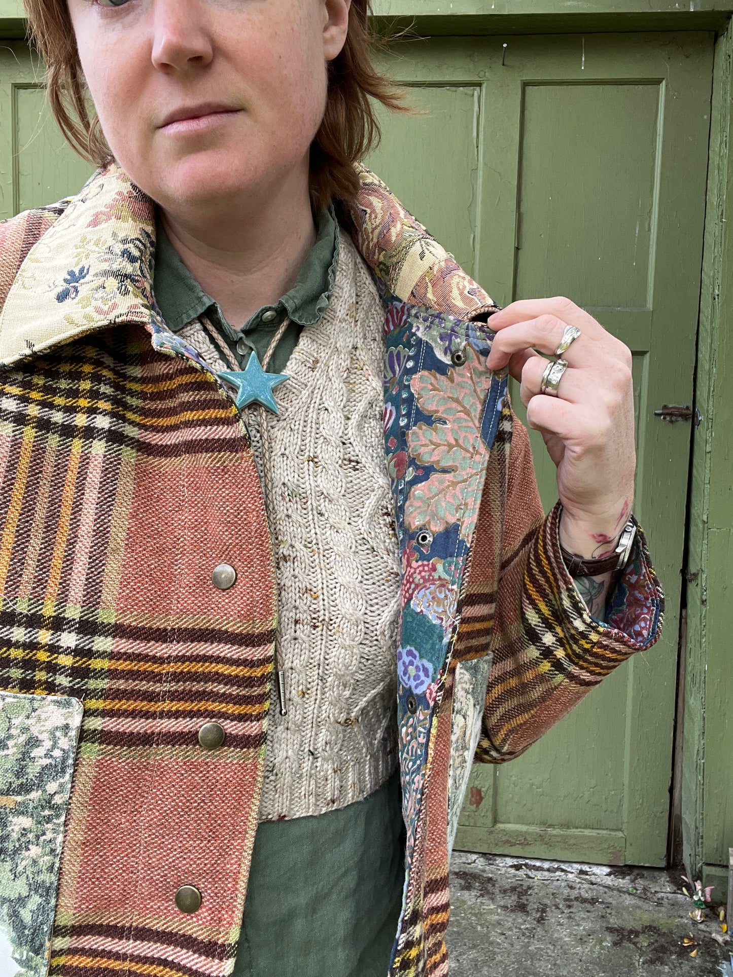 "Cottage Garden" Upcycled Wool Chore Coat - M