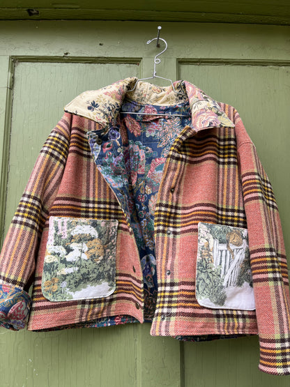 "Cottage Garden" Upcycled Wool Chore Coat - M