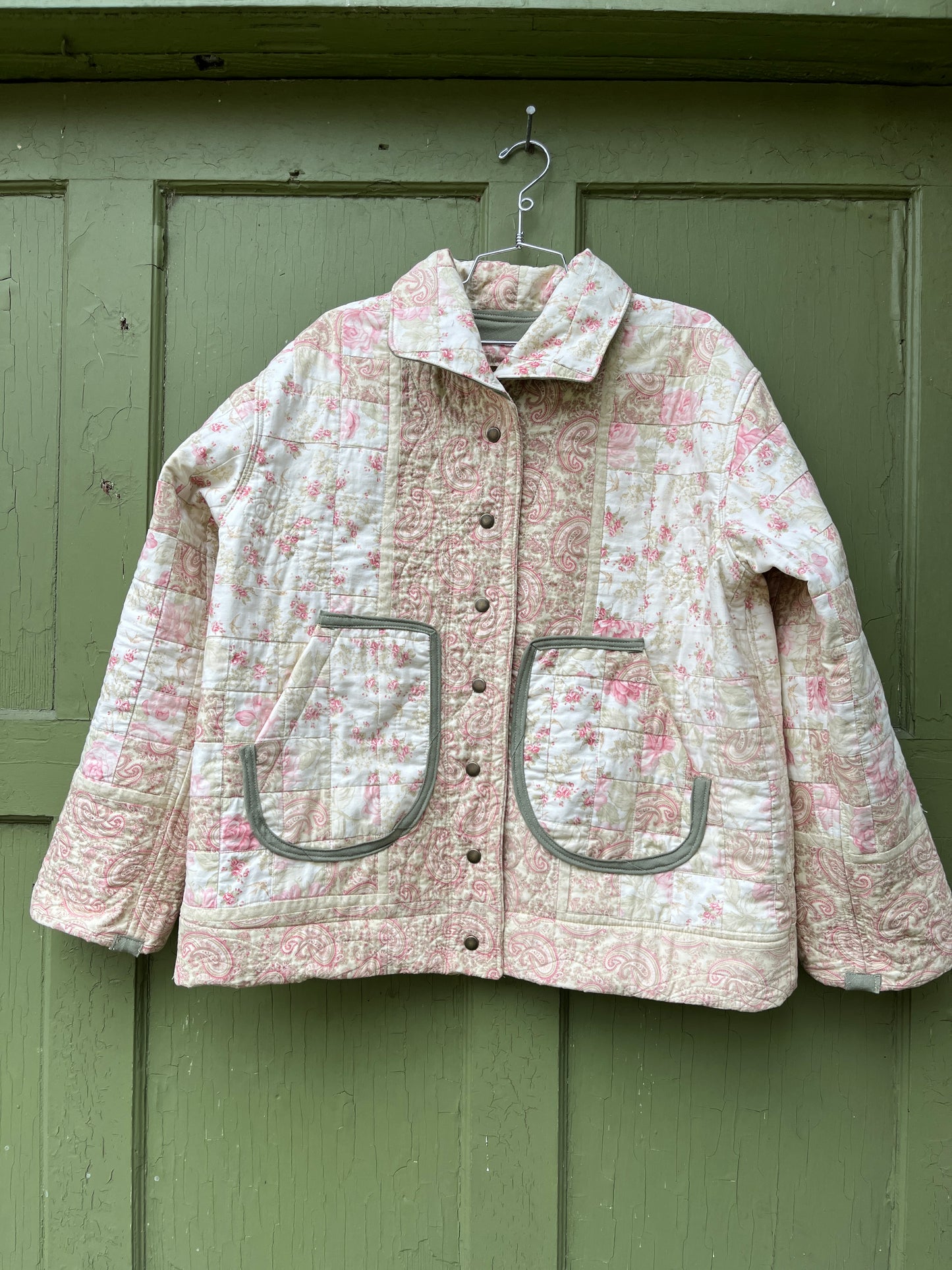 "Thyme" Upcycled Quilt Chore Coat - L