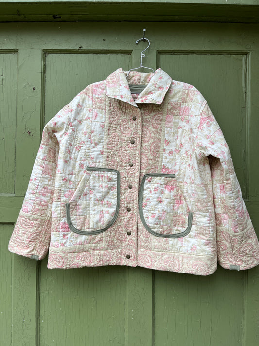 "Thyme" Upcycled Quilt Chore Coat - L