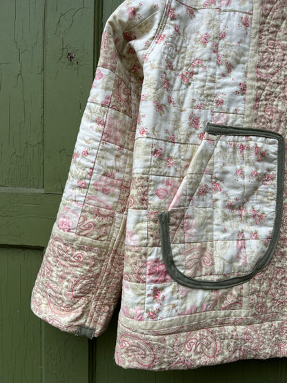 "Thyme" Upcycled Quilt Chore Coat - L