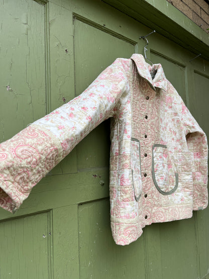 "Thyme" Upcycled Quilt Chore Coat - L