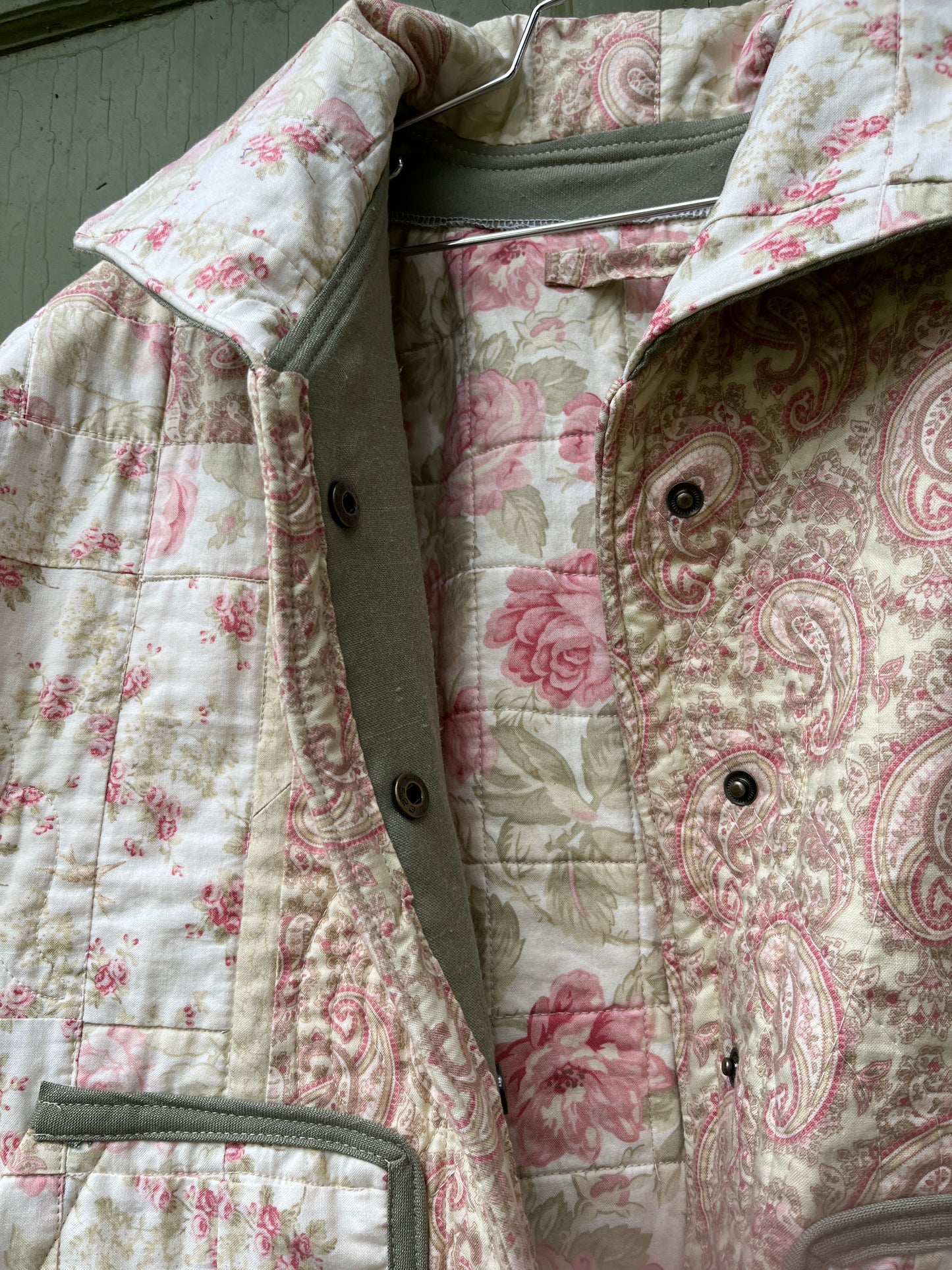 "Thyme" Upcycled Quilt Chore Coat - L