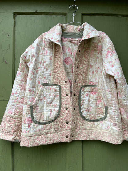 "Thyme" Upcycled Quilt Chore Coat - L
