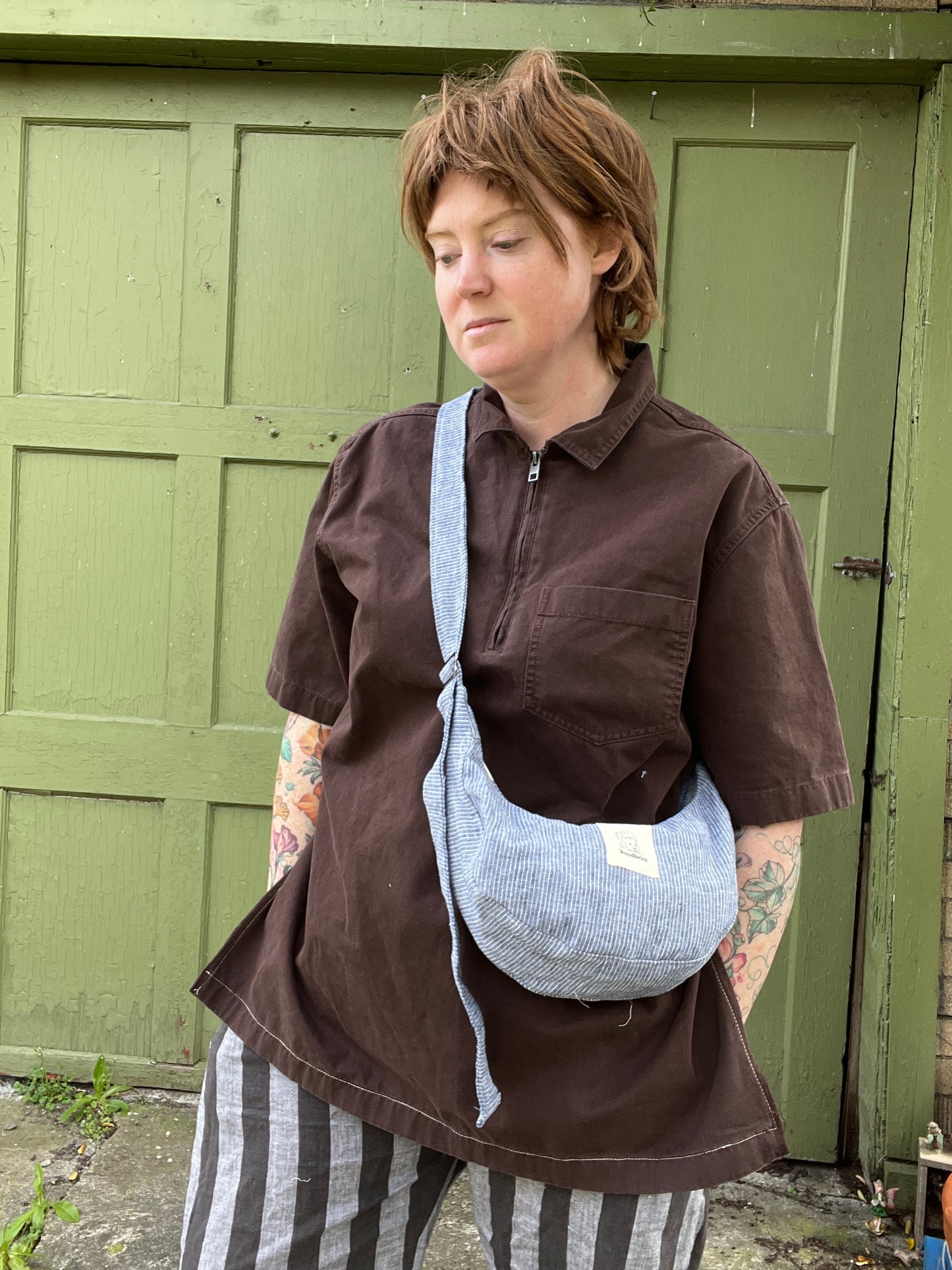 "Crushed Path" Upcycled Sidekick Crescent Bag