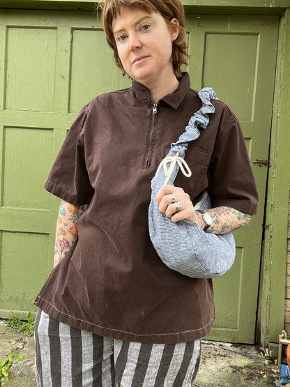 "Crushed Path" Upcycled Ruched Strap Classic Crescent Bag
