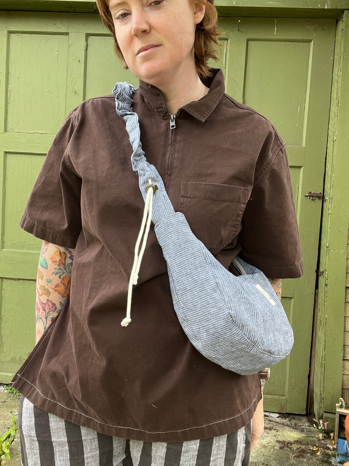 "Crushed Path" Upcycled Ruched Strap Classic Crescent Bag