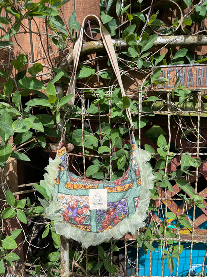 "Ruffled Flower Bear" Upcycled Sidekick Crescent Bag