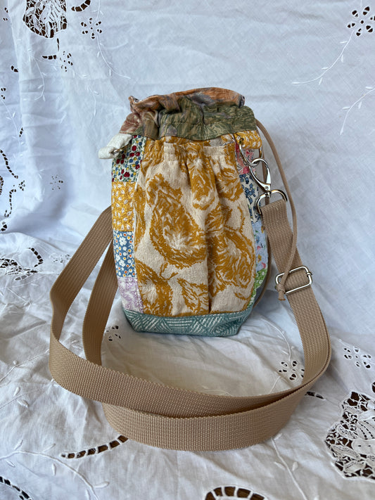 "Golden Hour" Upcycled Crossbody Water Bottle Sling with Side Opening