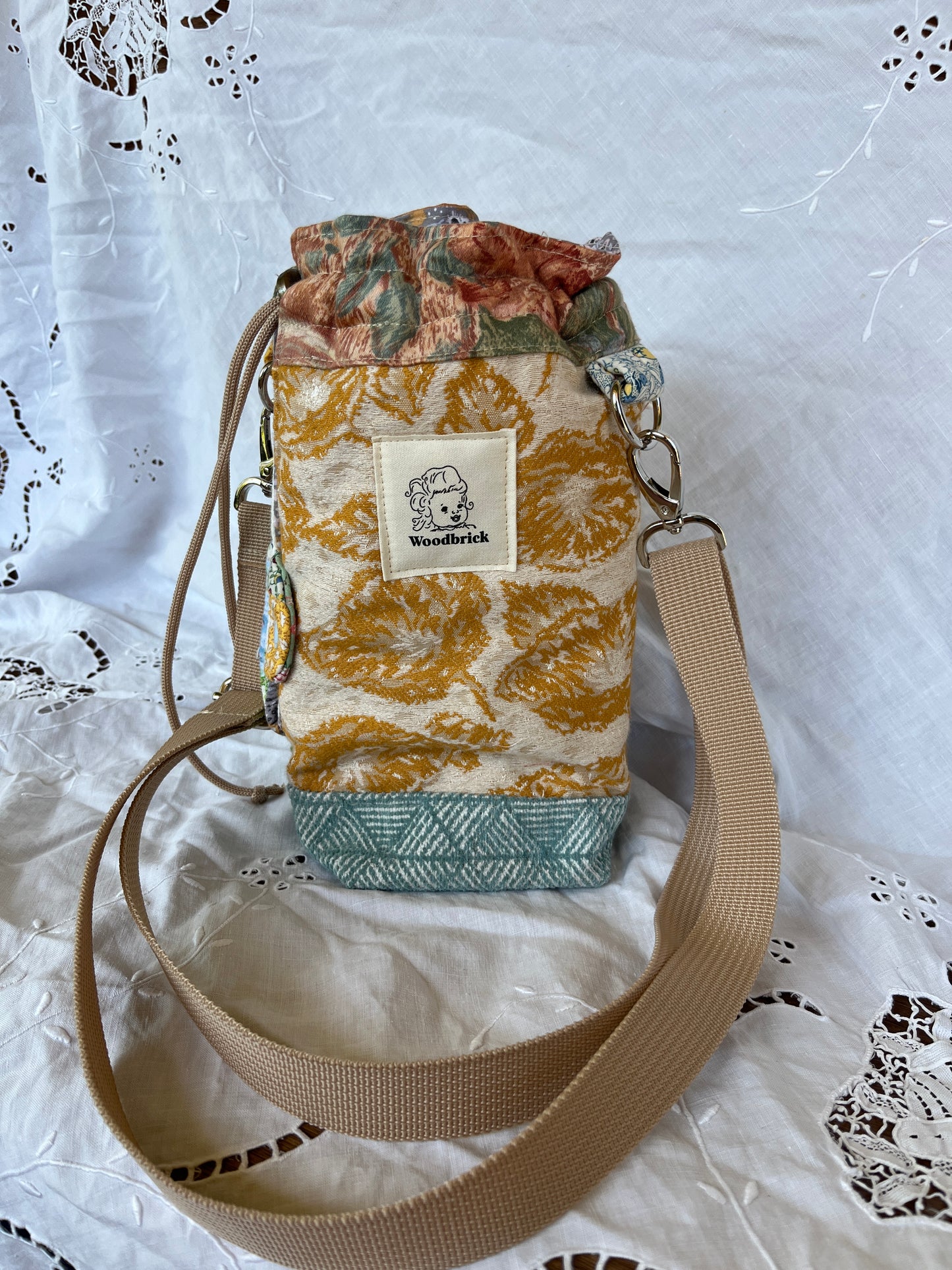 "Golden Hour" Upcycled Crossbody Water Bottle Sling with Side Opening