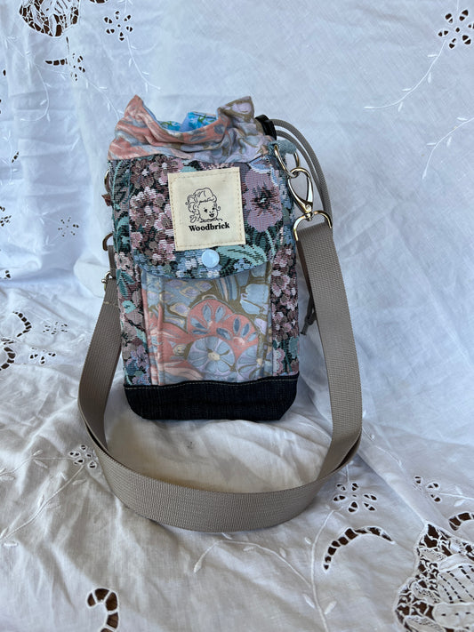 "Cool Tones" Upcycled Crossbody Water Bottle Sling with Side Opening