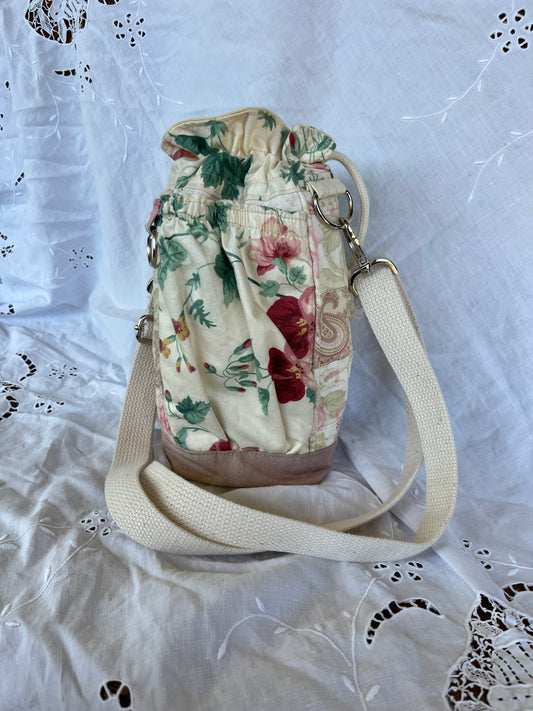 "Geranium" Upcycled Crossbody Water Bottle Sling with Side Opening