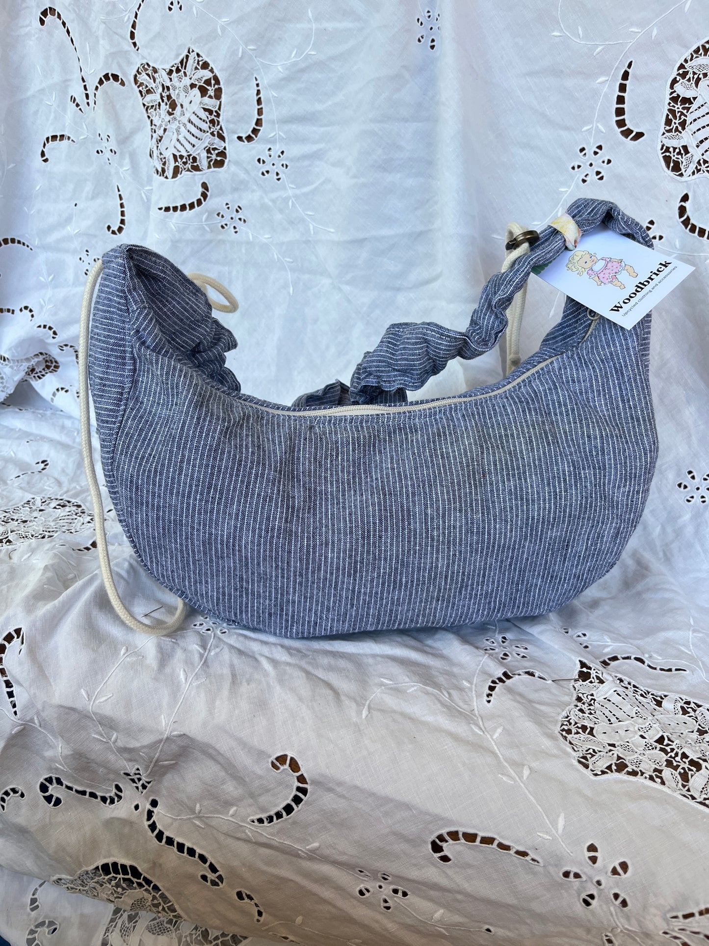 "Crushed Path" Upcycled Ruched Strap Classic Crescent Bag