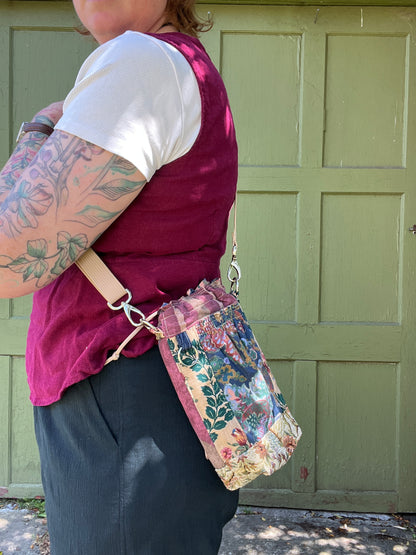"Jewel Garden" Upcycled Crossbody Water Bottle Sling with Side Opening