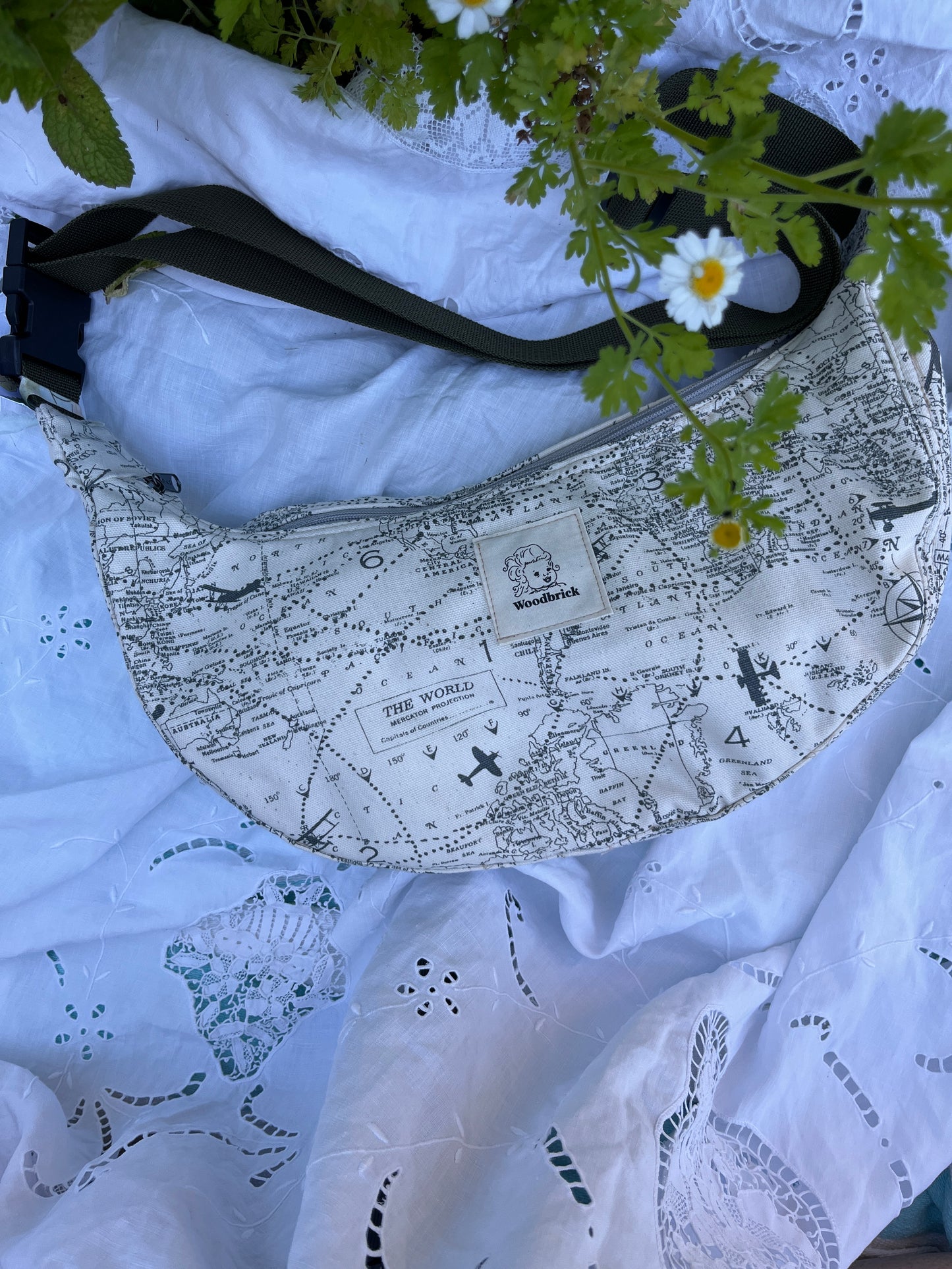 "Around the World" Upcycled Classic Crescent Bag