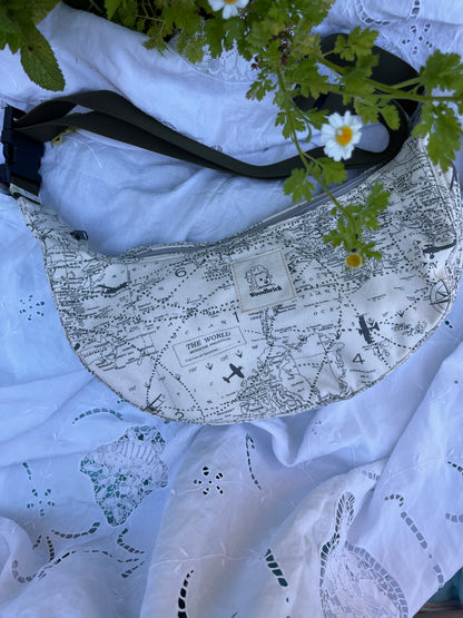 "Around the World" Upcycled Classic Crescent Bag