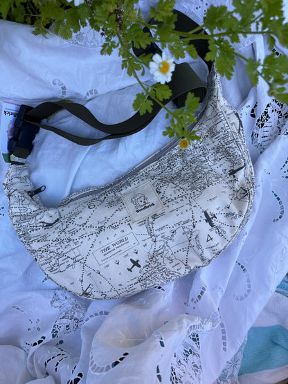 "Around the World" Upcycled Classic Crescent Bag