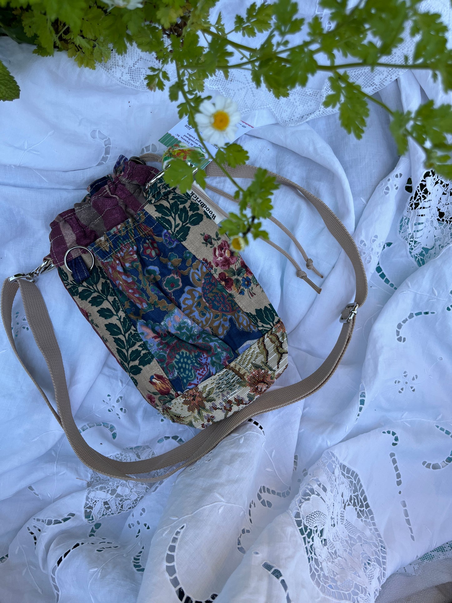 "Jewel Garden" Upcycled Crossbody Water Bottle Sling with Side Opening