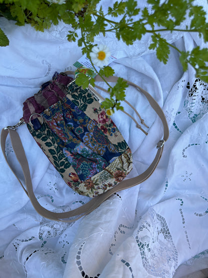 "Jewel Garden" Upcycled Crossbody Water Bottle Sling with Side Opening