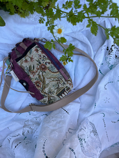 "Jewel Garden" Upcycled Crossbody Water Bottle Sling with Side Opening