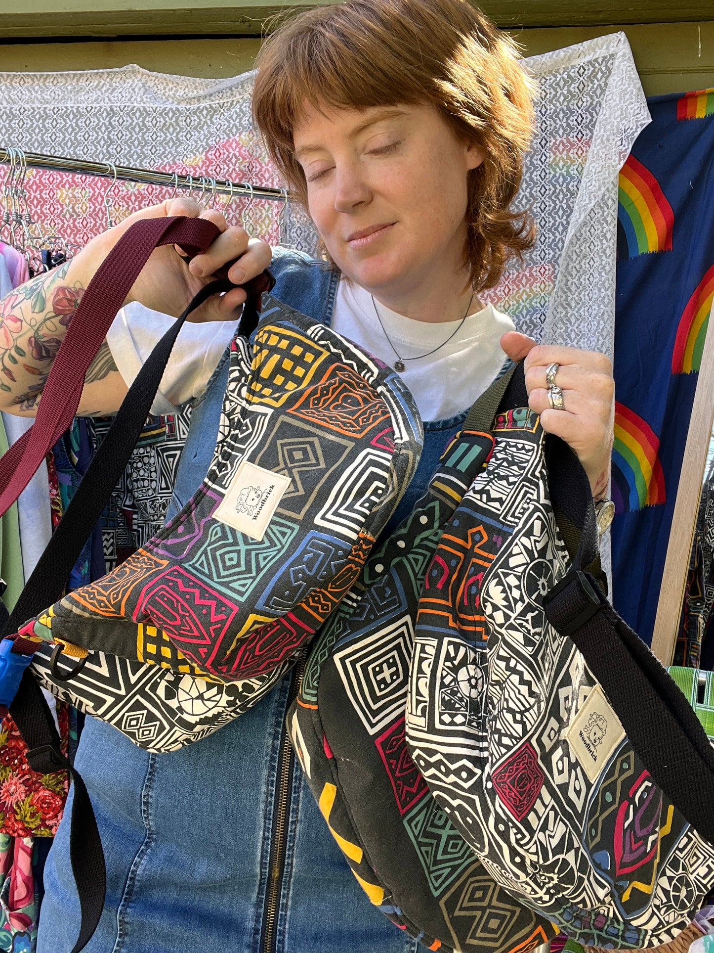 "Jenny Kee- Light Side" Vintage Print Upcycled Classic Crescent Bag