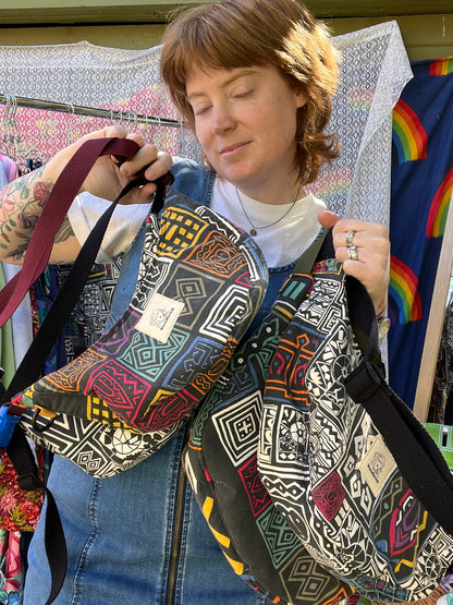 "Jenny Kee- Light Side" Vintage Print Upcycled Classic Crescent Bag