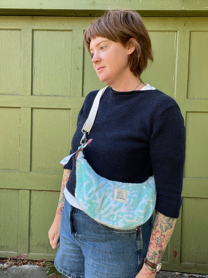 "Blue Coral" Repurposed Towel Sidekick Crescent Bag
