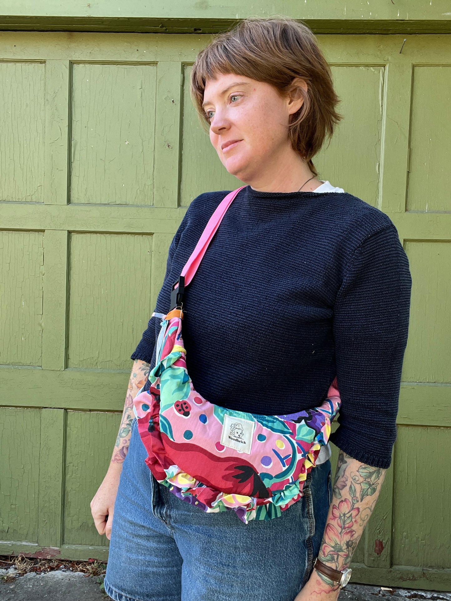 "Ladybug Lover" Ruffled Sidekick Crescent Bag